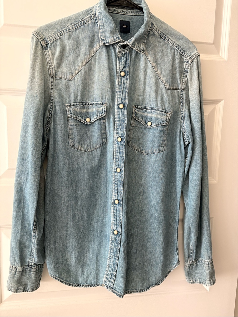 Gap Snap Front Blue Cotton Western Long Sleeve Top Size Medium